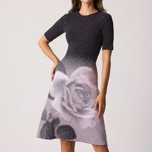 Ricki Freeman Teri John Double Knit Dotted Digital Print Dress - sz M  NWT